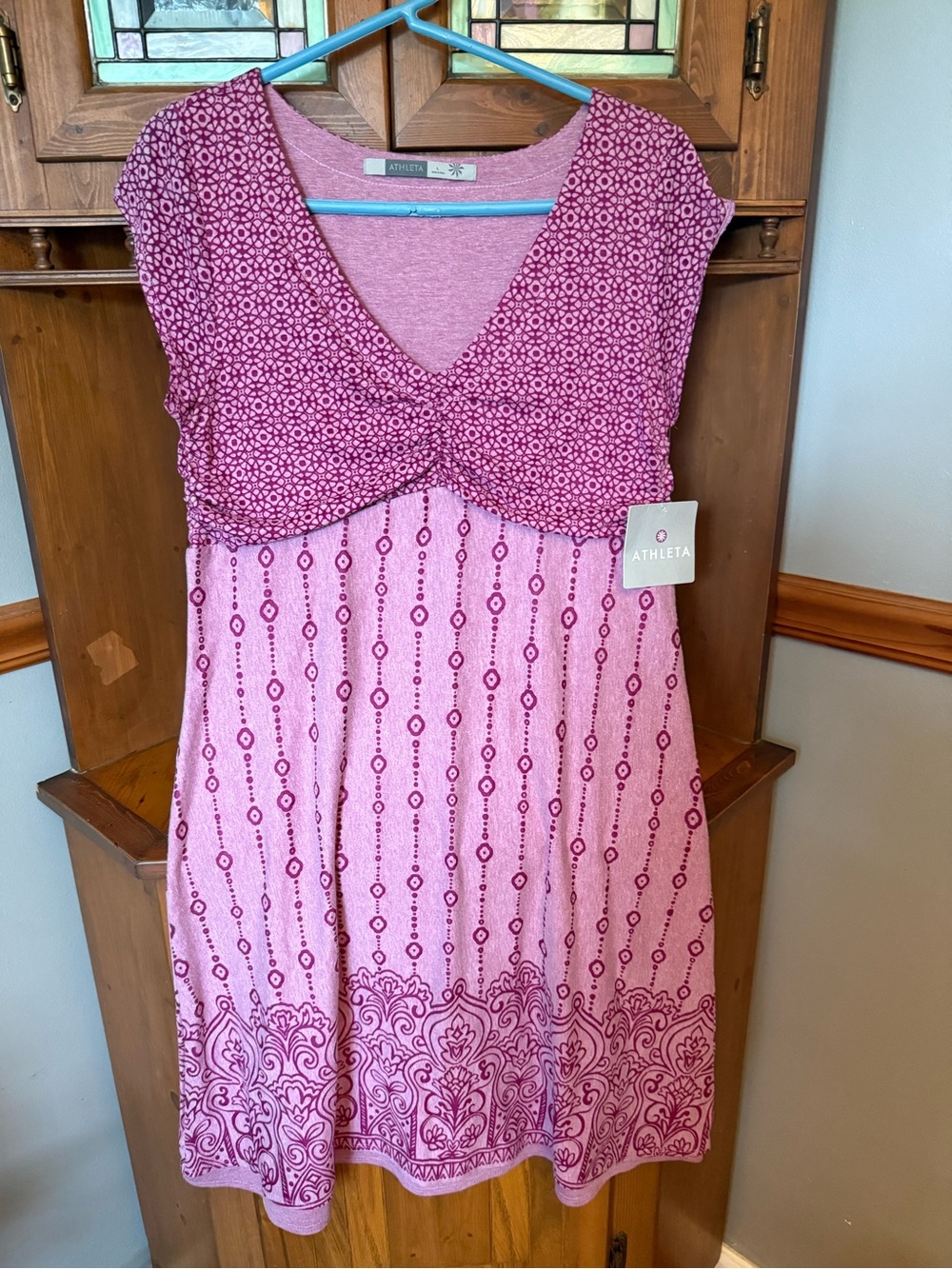 Athleta Dhara Bali Burnout Dress in a pink/mauve colorway L NWT